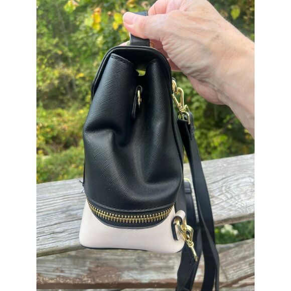 Steve Madden Backpack With Top Handle Purse Faux Leather Black Cream - Picture 3 of 8